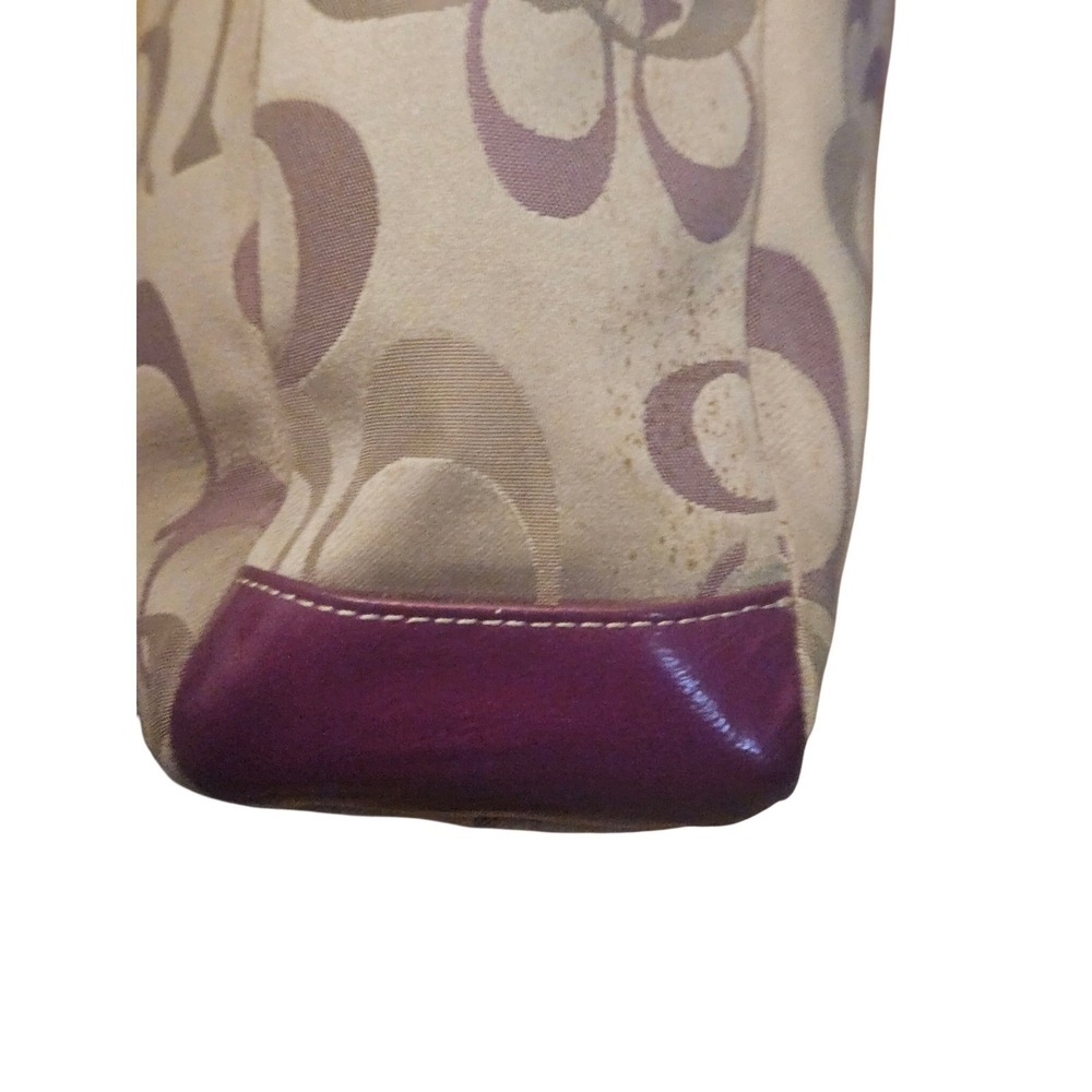 Coach Signature C Tote Bag Burgundy Canvas Leather Trim Shoulder Bag - Picture 4 of 9
